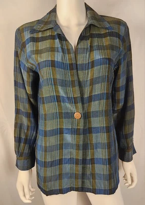 Coldwater Creek Womens Blazer Blue Green Plaid 2 Petite - Image 1 of 4