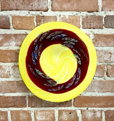 Vtg Abstract Glass Art Plate 13''x13'' Large Dish Blown Glass MCM Art Bowl Heavy - Image 1 of 4