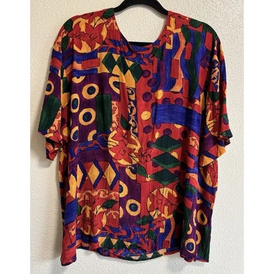 Vintage Modiano Button Up Blouse Plus Size 24W Art To Wear Teacher Made Is USA - Image 1 of 4