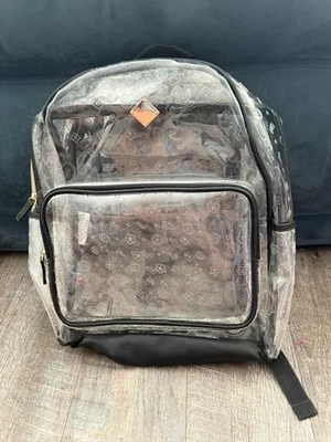 NUEVO CON ETIQUETAS Mochila Claire’s Transparente Transparente Tamaño Completo con Patrón LOVE Foto 1 de 4