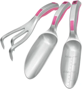 Gardening Tool Set Light Weight, 3PC Bend Proof set silver-pink handle - Picture 1 of 7