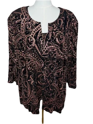 Chaqueta/cáscara Alex Evenings para mujer negra con diseño de cachemira rosa talla 2X Foto 1 de 4