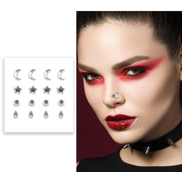 Adesivi da viso effetto gioiello argento piercing finto - Immagine 1 di 1