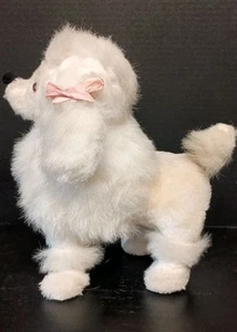 Vintage White French Poodle Puppy Dog Plush Standing Pink Eyes 14" - Picture 1 of 9