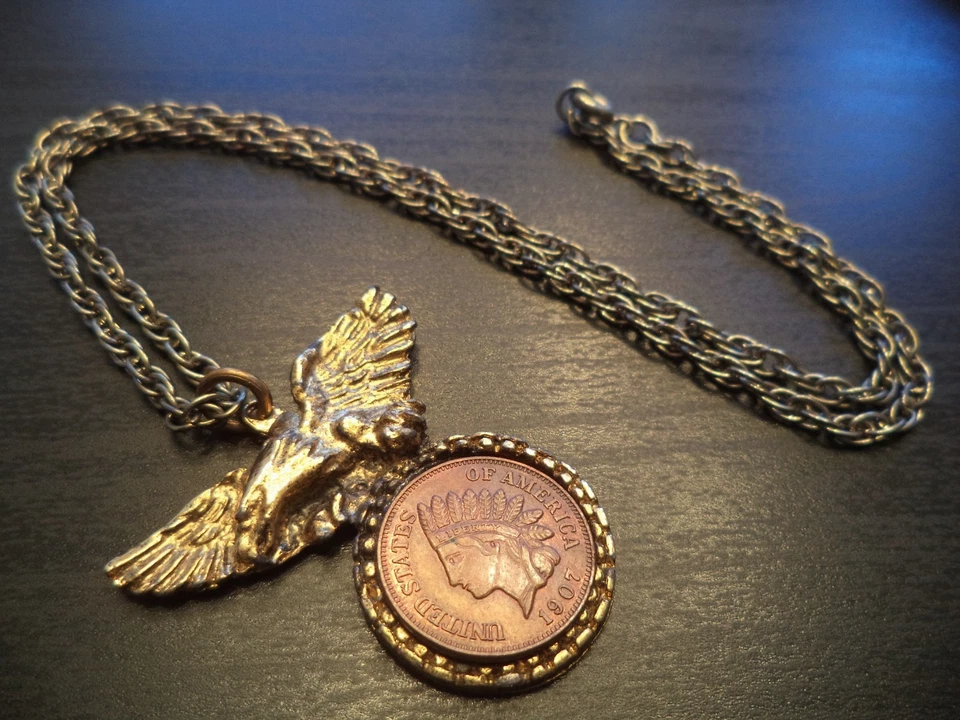 STUNNING VINTAGE ESTATE EAGLE INDIAN HEAD COIN PENDANT 17 3/4" NECKLACE! G12664 - Image 1 of 1