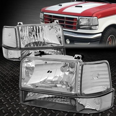 PARA 92-96 FORD F150 F250 F350 CARCASA CROMADA FAROS ESQUINEROS TRANSPARENTES PARACHOQUES LÁMPARAS Foto 1 de 4