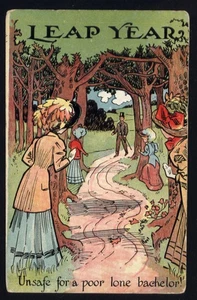 1908 - LEAP YEAR unsafe for a poor lone bachelor! - message posted WINDSOR LOCKS - Picture 1 of 2