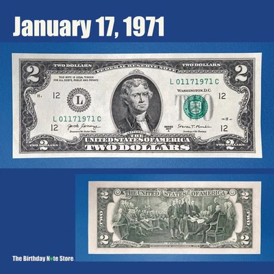 January 17, 1971 Birthday Anniversary $2 Two Dollar Bill Serial Number 01171971 - Image 1 of 2
