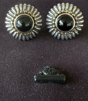 LAGOS Caviar 750/925 Amethyst Omega Earrings Sterling Silver & 18K Yellow Gold - Image 1 of 4