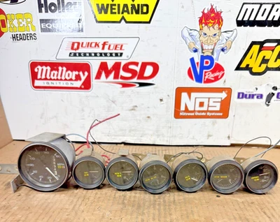 STEWART WARNER STAGE 3 GAUGES SET MPH FUEL WATER OIL VOLTS VACUUM AMPERES KIT - Image 1 of 4