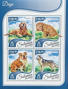 SOLOMON ISLANDS DOGS STAMPS SHEET OF 4 MNH 2017 MNH DOMESTIC ANIMALS PET BULLDOG - Picture 1 of 1