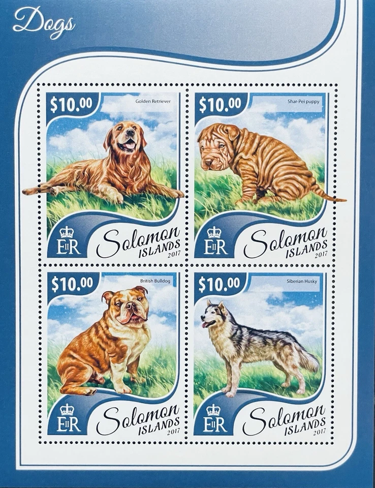 SOLOMON ISLANDS DOGS STAMPS SHEET MNH 2017 MNH DOMESTIC ANIMALS PET BULLDOG 1 - Image 1 of 1