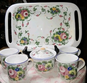 Bellissimo set da tè Demitasse con vassoio 4 tazze zuccheriera Castelli Italia dipinto a mano - Foto 1 di 15