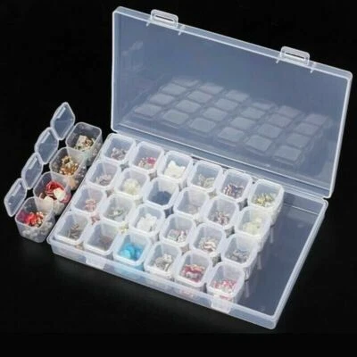 28 Slots Clear Nail Art Tools Plastic Case Jewelry Storage Organizer Box New UK - Image 1 of 4