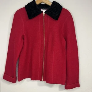 JM Collection Jacket Women's L Red Faux Fur Collar Wool Full Zip - Picture 1 of 4