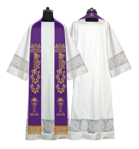 Pastor Stole with Cross Embroidery – Traditional Liturgical Church Vestment - Picture 1 of 5