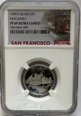 1999-S Silver ULTRA CAMEO New Jersey Quarter NGC PF-69 25c - Image 1 of 2