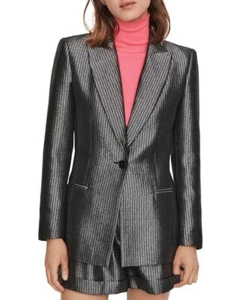 Maje Womens Metallic Suit Blazer Size 2 One Button Gray Business Luxury Academia - Picture 1 of 14