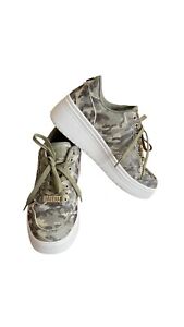 GUESS Woman’s Platform Green Camouflage Trainers Size 6 Uk 39 EU Sparkle Print