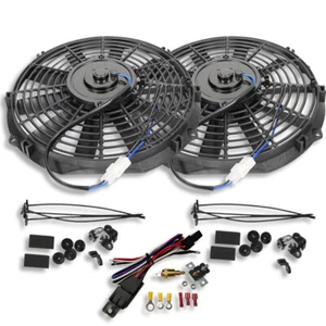 Paquetes de 2 ventiladores de radiador de refrigeración eléctricos de hoja recta de 10" 12 V con kit de termostato - Imagen 1 de 8