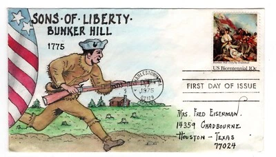 #1564 Bunker Hill FDC - Herman Maul Hand-painted 1975 Charlestown MA - Image 1 of 2