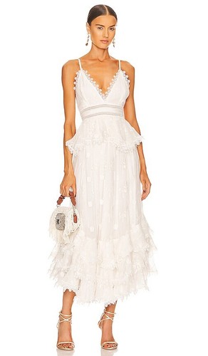 OFF WHITE Abito Lungo ROCOCO SAND Off Cinturini Bianco Ricamo Maxi S Nuovo con etichette $823