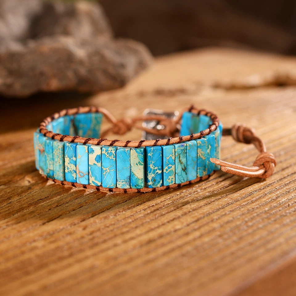 Hecho a mano tubo de piedras preciosas naturales cuentas mujeres hombres curación Reiki envoltura pulsera regalo Foto 1 de 4