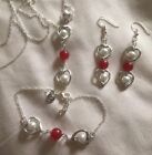 Faux Pearl&Ruby Gem/22?925Chain,Bracelet&Earings/Heart&Red Gem&Pear.