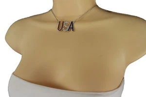 Cool Women Silver Metal Chain Fashion Necklace USA United States Jewelry Pendant - Imagen 1 de 1