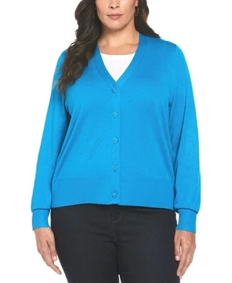 Rafaella 1X Cardigan Sweater V Neck Enamel Button Long Slv Blue* NWT $12 - Image 1 of 4