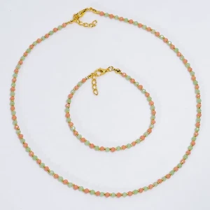 Amazonite Chalcedony Gemstone Round Handmade Jewelry Set 7.5-8.5" 18-19" e823 - Picture 1 of 1