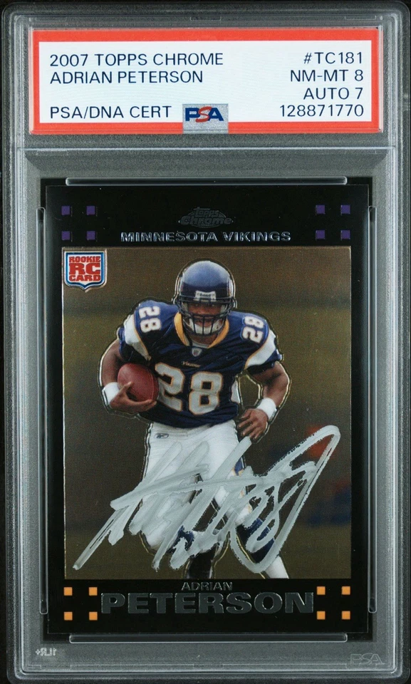 2007 Topps Chrome Adrian Peterson Rookie PSA 8 Auto 7 – Freshly Slabbed - Image 1 of 2