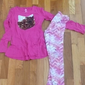 girl large long sleeve sequin tee, and pink orange design leggings - Picture 1 of 2