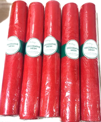 Lote de 5 envolturas de malla rojas Holiday Deco 21" x 10 yardas color liso Foto 1 de 4