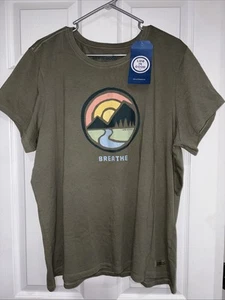 NEW - LIFE IS GOOD Green Classic Fit BREATHE Mountains Women’s T-Shirt Sz XXL - Picture 1 of 7