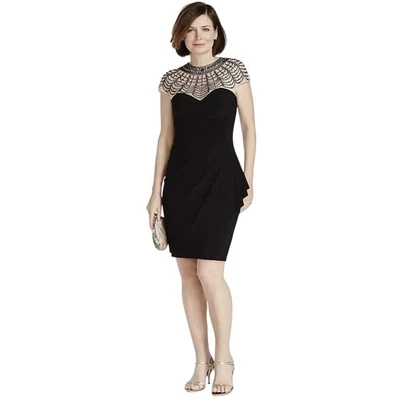 Vestido Jersey Xscape Cuentas Ilusión Manga Gorra Corpiño Negro Talla 10 Foto 1 de 4