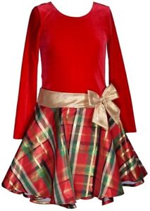 NWT Bonnie Jean Girls Size 8 Red Velvet Gold Bow Taffeta Holiday Christmas Dress