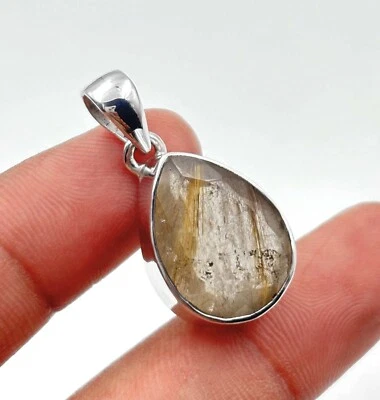 Colgante de regalo de San Valentín de plata esterlina 925 con piedras preciosas naturales de rutilo dorado KJ-273 Foto 1 de 3