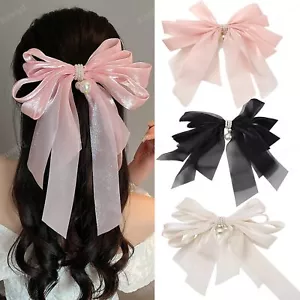 3 PCS Big Bow Barrettes Pearl Bowknot Hair Clips with Pearls for Women Girls ... - Picture 1 of 7