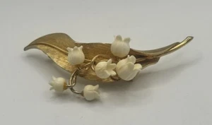 RARE MARCEL BOUCHER BROOCH/PIN LILY OF THE VALLEY RAISED GOLD TONE RETRO MARCEL - Picture 1 of 16