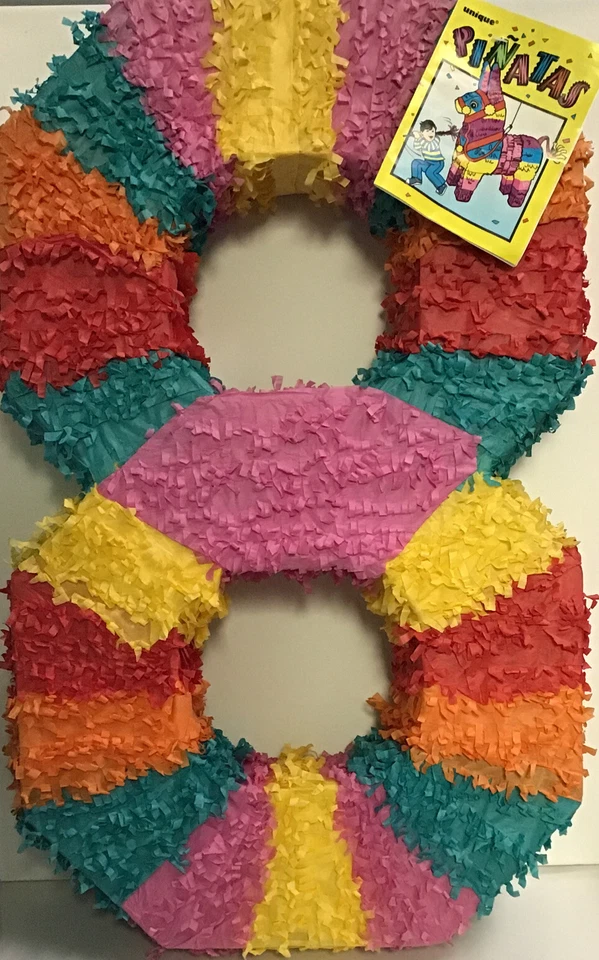 Number 8 Piñata Vibrant Multi Colored Paper Ages 3+   New - Image 1 of 1