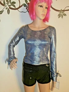 NEW CASA LEE Mona Lisa Collection Sexy Gray Metallic Dancer Blouse Top Size S - Picture 1 of 12