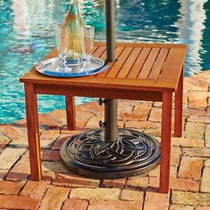 Outdoor Wood Umbrella Side Table End Table Patio Pool Furniture