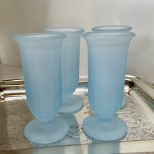 VTG. 1950s Footed Carlton Fountain Soda Sundae Glasses Frosted Blue - Set of 4 