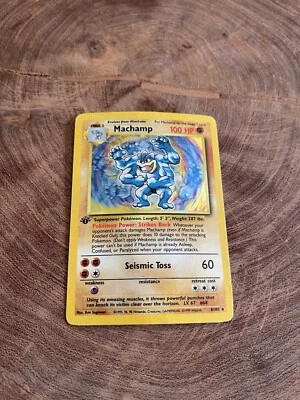 1999 Pokémon TCG Shadowless Machamp 1st Edition Holo Rare 8/102 MP - Image 1 of 2