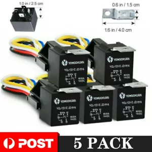 5Pcs 12V 40 Amp 5 Pin 5 Wires Car SPDT Automotive Relay DC W/ Harness Socket AU - Picture 1 of 12
