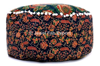 Mandala Patchwork Indian Floral Floor Pouf Cover Ethnic Ottoman Foot Stool Cover - Image 1 of 3