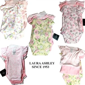 0-9 M LAURA ASHLEY 3 PACK BABY GIRLS SHORT SLEEVE BODYSUIT VEST FLORAL DESIGNS - Picture 1 of 16