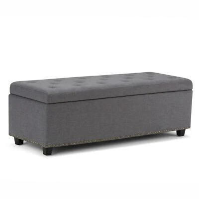 Simpli Home Hamilton Storage Ottoman Slate Grey Linen Look Fabric - Image 1 of 4