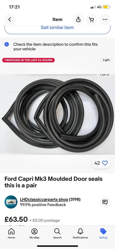 Kits de sello de puerta y bota moldeadas para esquinas Ford Capri MK3 Foto 1 de 2